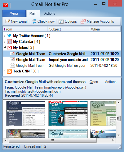 Gmail Notifier Pro main window