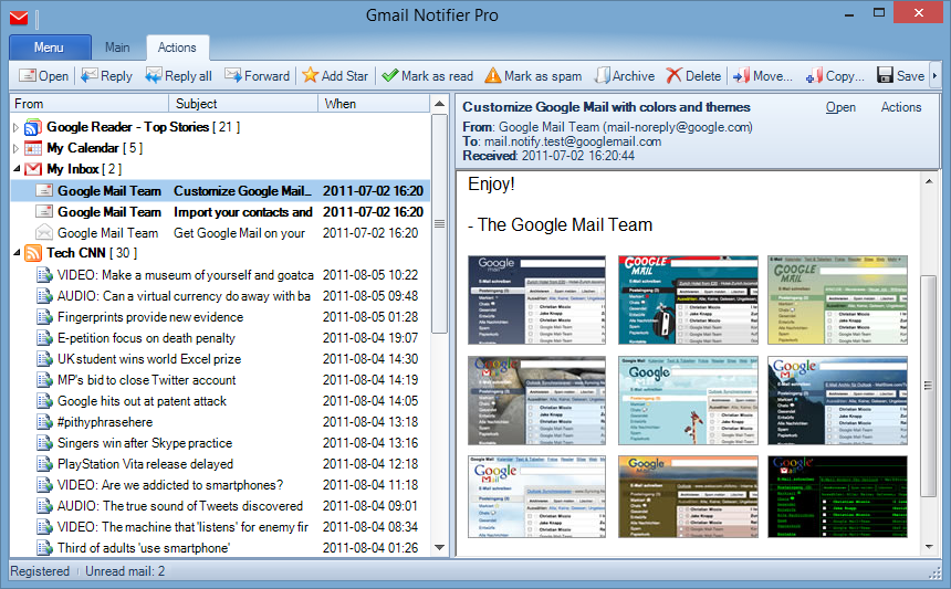 Gmail Notifier Pro main window vertical