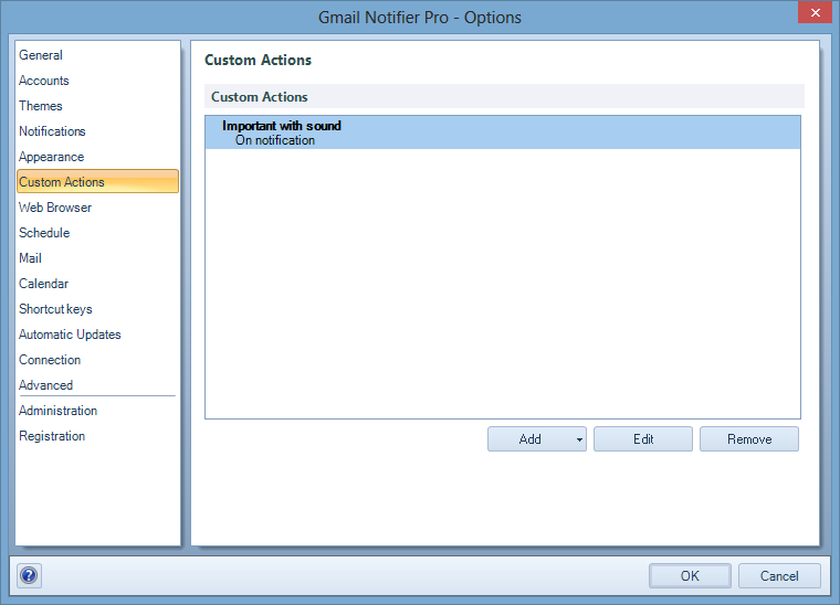 Gmail Notifier Pro custom actions