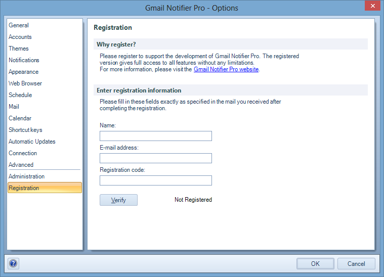 Register Gmail Notifier Pro