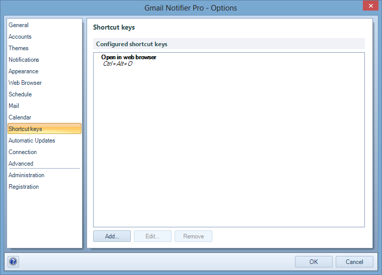 Gmail Notifier Pro Shortcut keys